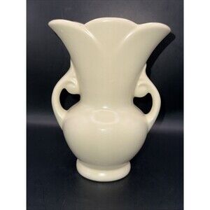 Vtg USA Pottery Art Deco Mid Century Modern Off White Egg Shell Vase Ceramic